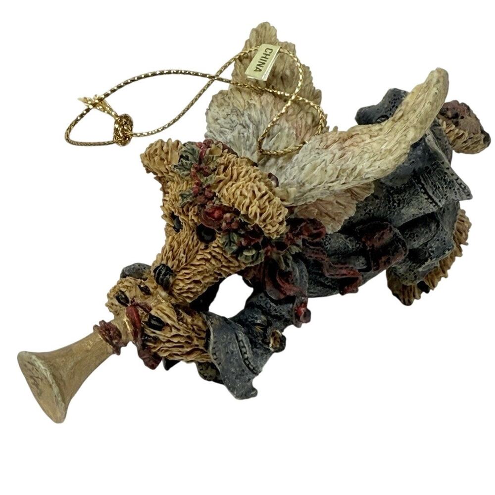 Vintage Boyd’s Bear Angel Flying Ornament Blue Dress Christmas Ceramic